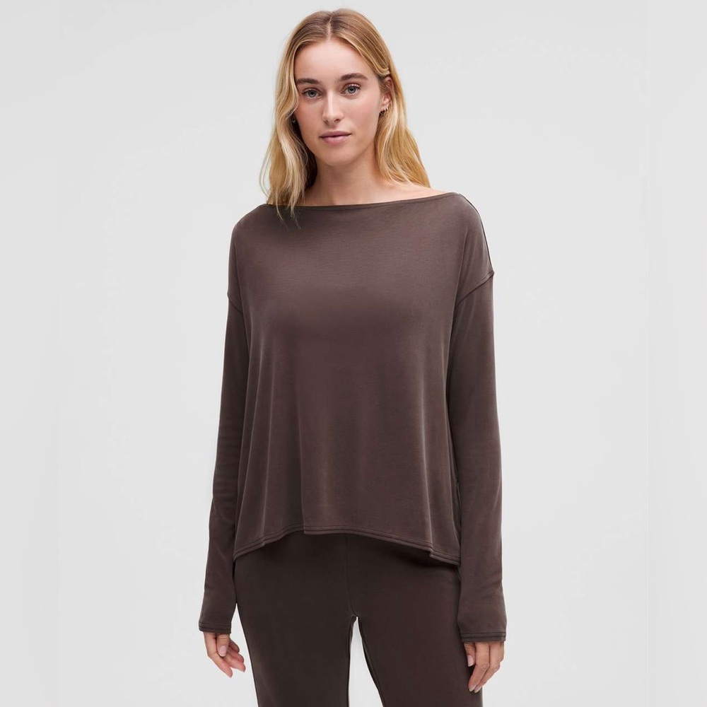 Lululemon Drapey Softstreme Off-The-Shoulder Long-Sleeve Shirt - Espresso